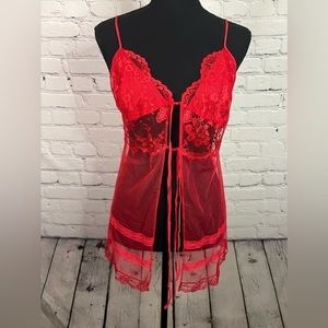 Victoria's Secret Vintage Y2K Red‎ Silk Open Babydoll Slip size medium